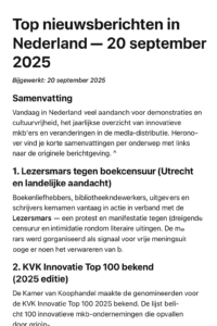 Top nieuwsberichten in Nederland — 20 september 2025