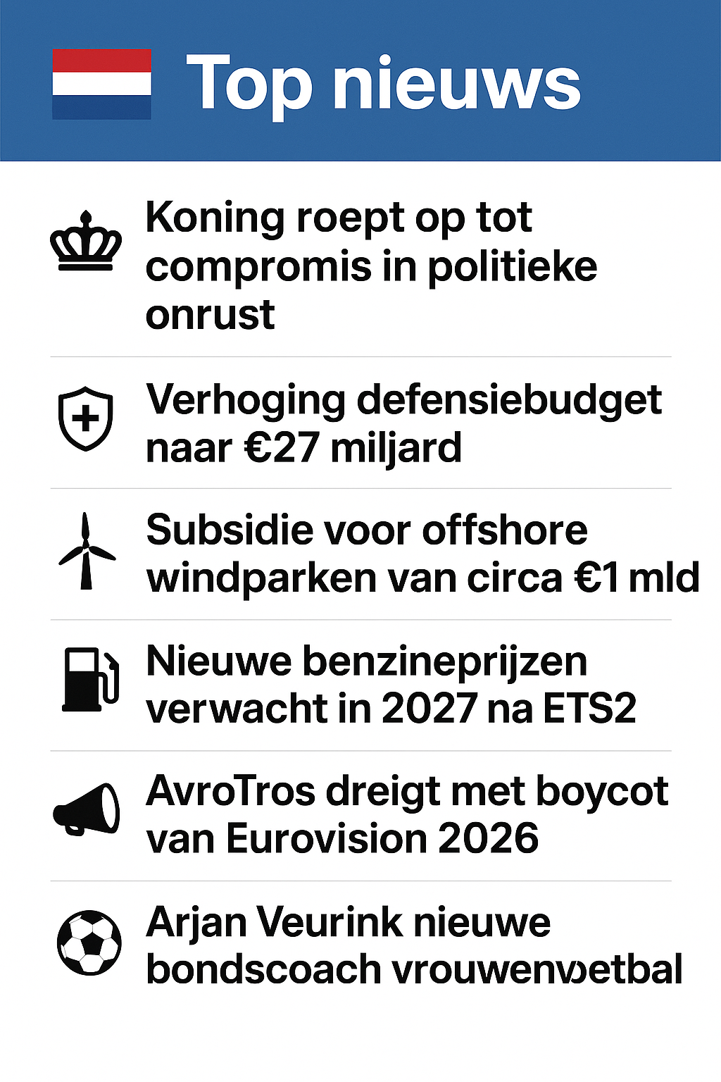 Nederlandse nieuwsberichten van vandaag (17 september 2025).