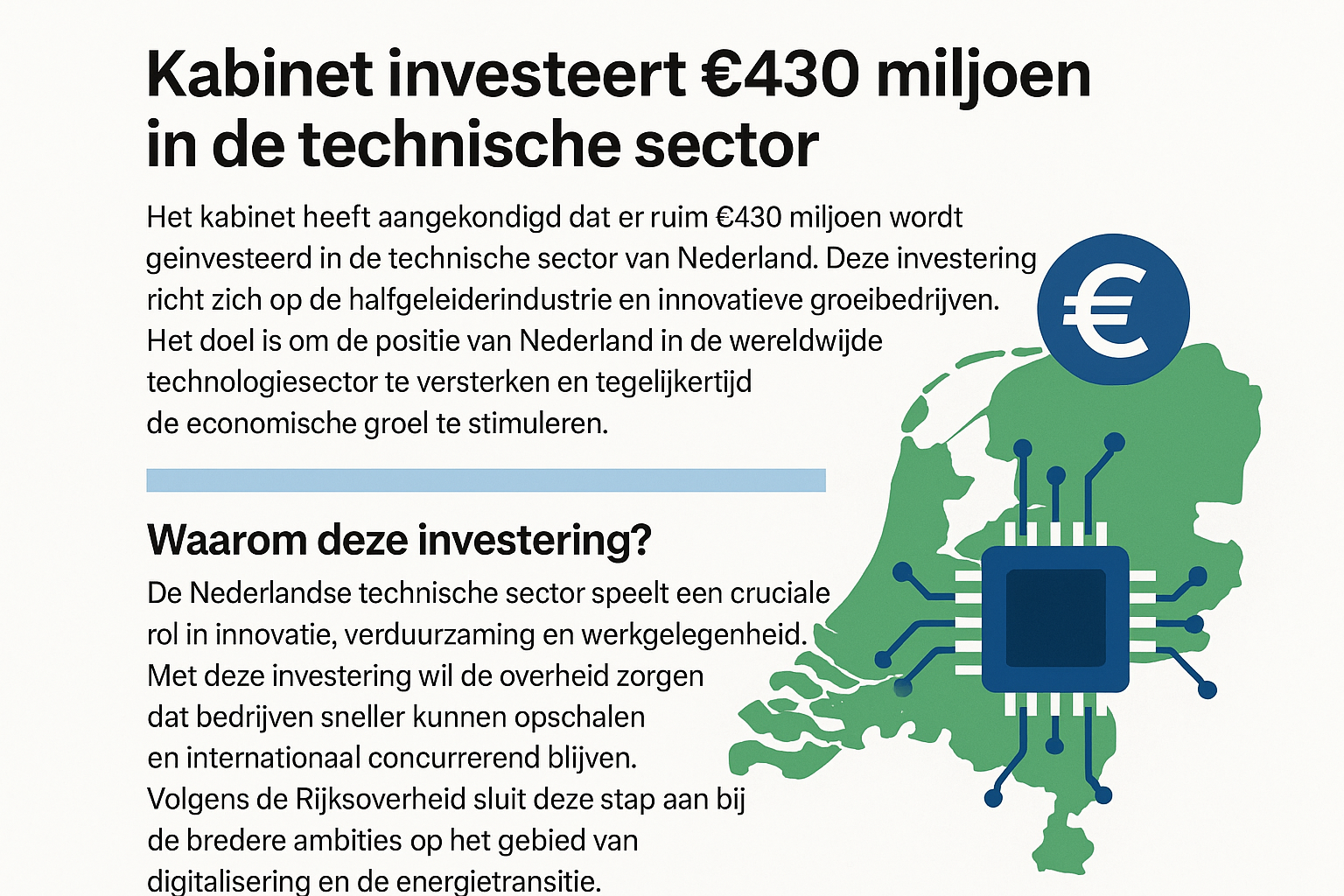 Kabinet investeert €430 miljoen in technische sector | Nederland 2025